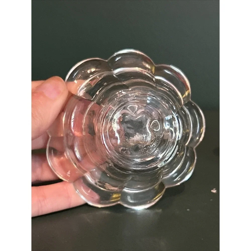 Vintage Pair of Clear Glass Floral Rosette Candleblock Candle‎ Holders Set Decor
